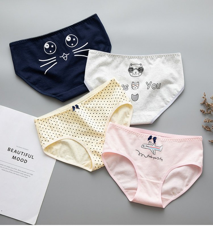 Đồ lót nữ dễ thương cotton 100% eo giữa thoáng khí nữ sinh cotton nữ tam giác quần short đầu quần lót