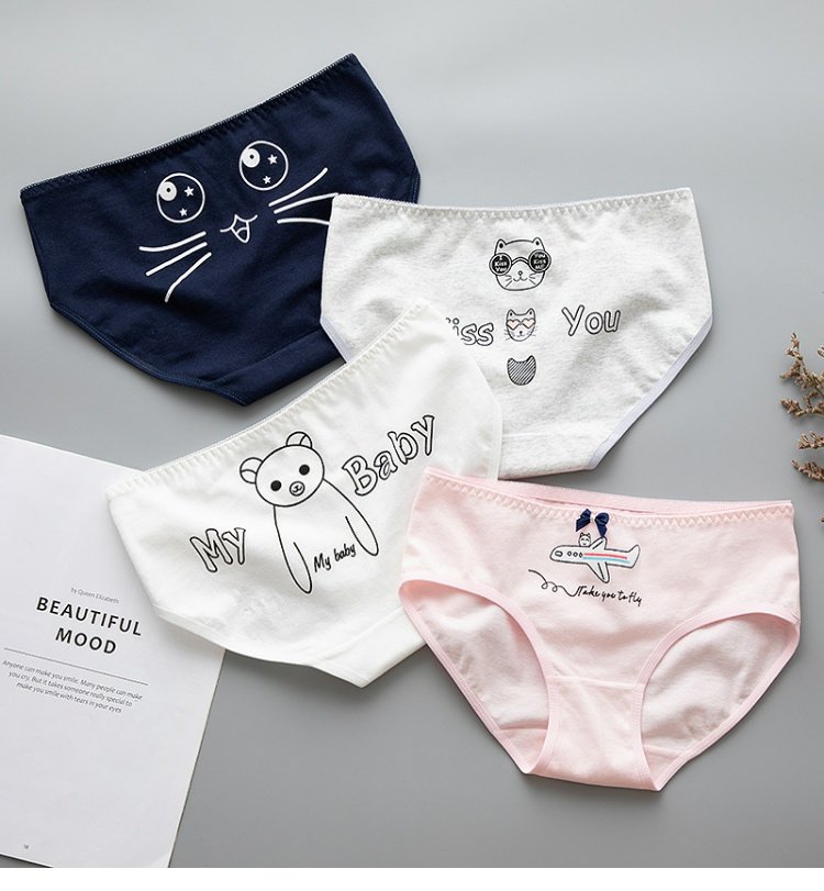 Đồ lót nữ dễ thương cotton 100% eo giữa thoáng khí nữ sinh cotton nữ tam giác quần short đầu quần lót