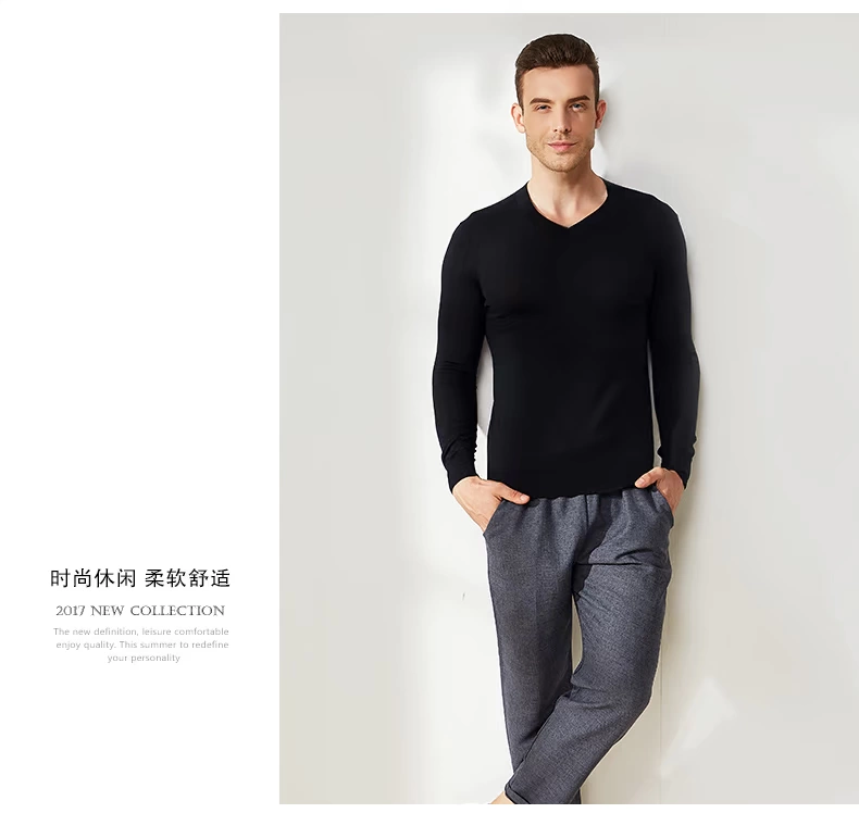 Áo len cashmere nam cashmere 2017 thu đông mới đơn giản cổ chữ V tinh khiết cashmere chạm đáy áo len ấm áp đầu - Áo len Cashmere