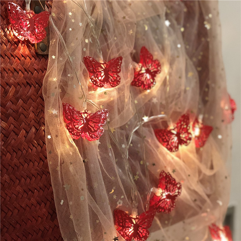 China Wind Iron Art Red Butterfly Dress Lamp String Teenage Girl Hearts Room Arranged Festoon Color Lights led520 Decorative Lights