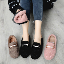 2022 New Korean Version Autumn Winter Plus Suede Warm Women Shoes Softbottom Bean Bean Shoes 100 Hitch Fashion Cotton Shoes Outwear Fur Shoes