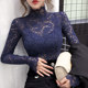 Slender top high collar lace bottoming shirt women's autumn and winter 2020 new foreign style with black mesh hollow long sleeves inside