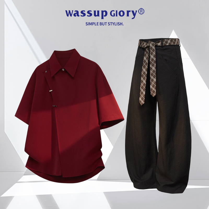 Wassup Glory New Chinese Style Suit for Men, Summer Thin Ice Silk Casual Shirt Set, Stylish and Handsome Wassup Glory New Chinese Style Suit for Men, Summer Thin Ice Silk Casual Shirt Set, Stylish and Handsome