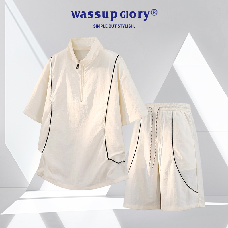 Wassup Glory Outdoor Short-Sleeved T-Shirt for Men, Ice Silk Quick-Drying Suit, Casual Sportswear Set, Stylish and Handsome