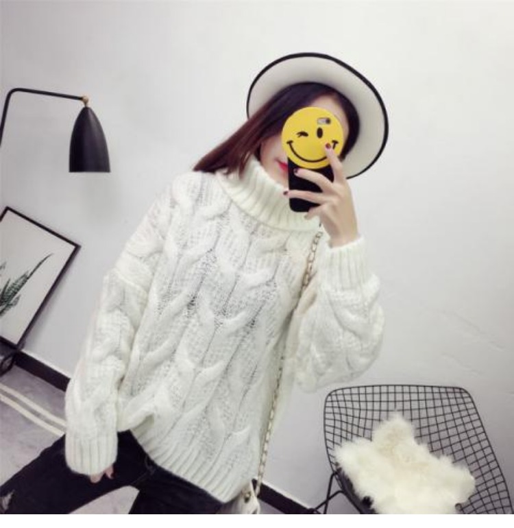 Cổ áo len cao cổ rộng của phụ nữ đầu lỏng lẻo dòng len mùa thu và mùa đông Hàn Quốc dày lên lười biếng xoắn áo khoác đáy áo kiểu nữ