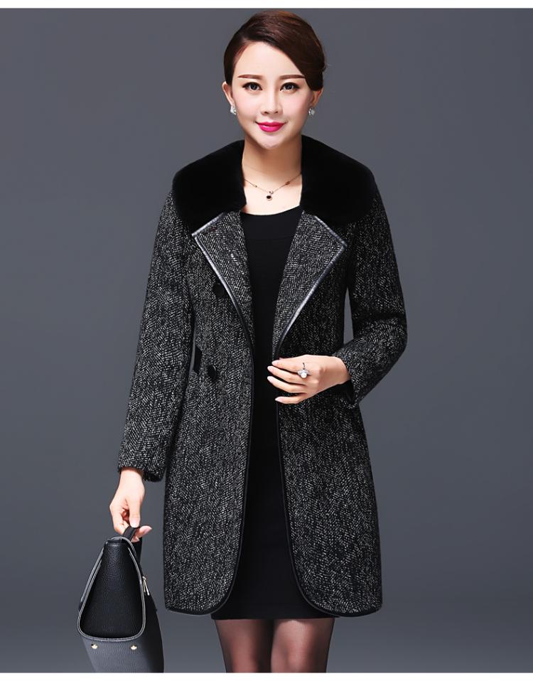 Xiyue 2018 mùa đông mới rex lông thỏ cổ áo mẹ trung niên tải ở phần dài của eo là áo khoác len nữ mỏng áo khoác dài hàn quốc