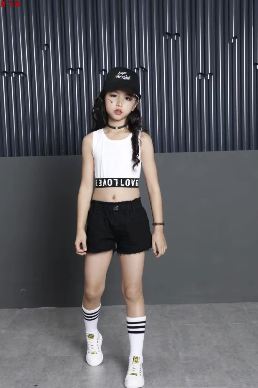 Hip-hop cô gái nhảy đường phố quần áo ít trẻ em mùa hè kho báu thủy triều trình diễn trình diễn cô gái sequin trang phục khiêu vũ jazz