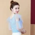 Meimeisi hở vai áo sơ mi voan của phụ nữ phong cách mới ren phong cách nước ngoài áo sơ mi nhỏ thời trang tính khí sợi lưới áo sơ mi ngắn tay phụ nữ - Áo sơ mi chiffon ren