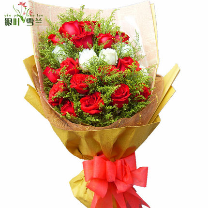 红白玫瑰混搭花束同城花店速递内蒙古呼和浩特