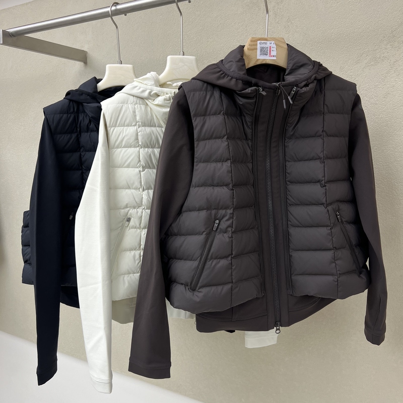 European Goods 2026 Autumn and Winter New Fashion Hooded Patchwork Knitted Fleece Jacket + 95% Goose down Vest Two-Piece Set for Women