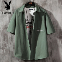Playboy tooling short-sleeved shirt mens summer trend brand trend mens thin loose three-quarter sleeve shirt jacket