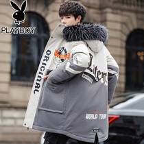 Playboy long mens cotton coat 2021 new trend winter Pike padded jacket men