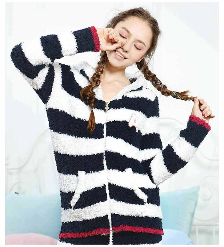 Tutuanna sọc khâu áo hoodie đơn giản sọc thể thao gió mềm mại và thoải mái ấm áp đồ ngủ áo kiểu nữ đẹp