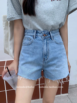 Kabu denim shorts women BABO Bab 91152 summer new light color hot pants European goods high waist tassel wide leg pants