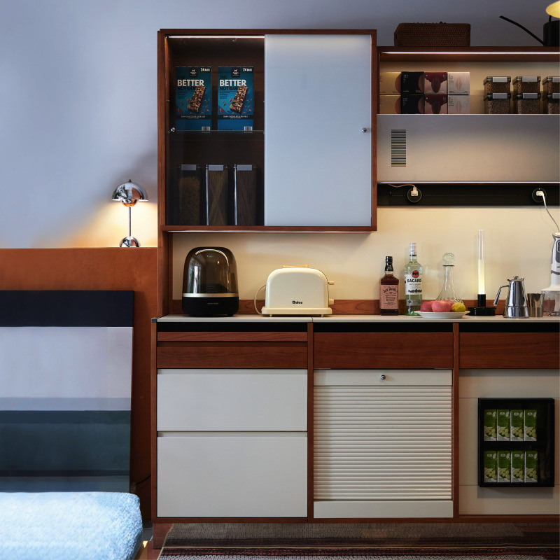 Kerro Sideboard, Bauhaus Style, Vintage Solid Wood and Stone Slab Storage Cabinet, Suitable for Small Apartments and Home Use
