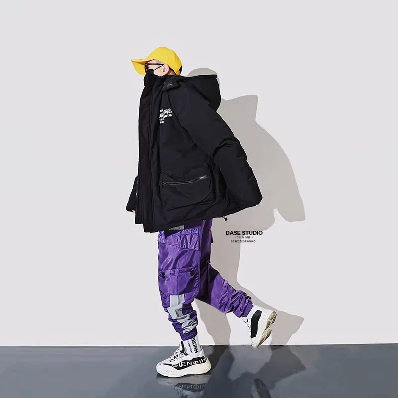 Áo khoác mùa đông 2018 quốc triều quần áo cotton đường phố cao cấp nhiều túi hip-hop vài chiếc mũ trùm đầu nam và nữ lỏng lẻo áo khoác nam trung niên