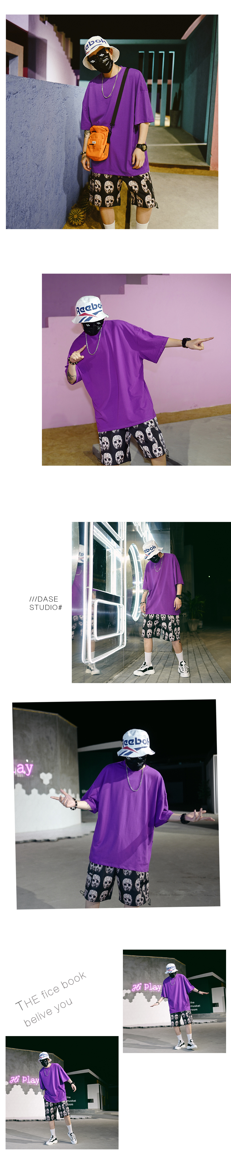 Mùa hè Hàn Quốc OVERSIZE áo trễ vai ngắn tay nam và nữ bf gió tròn cổ hip-hop màu nửa tay áo TEE thủy triều áo phông nam tay ngắn có nón
