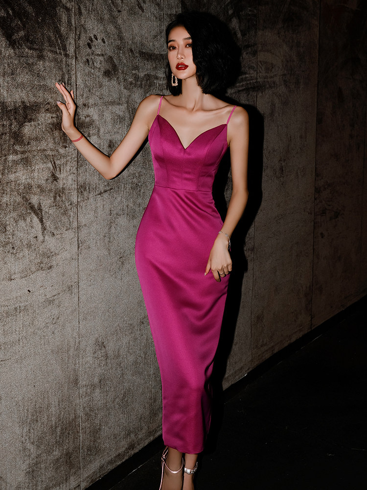 High-end small evening dress 2021 new temperament big-name socialite birthday party banquet dress female high-end texture