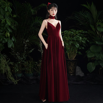 Velvet toast Bride 2020 new autumn winter banquet temperament long thin engagement dress female high quality