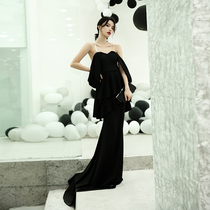 Banquet evening dress female 2020 new noble temperament dignified elegant black long annual host dress female
