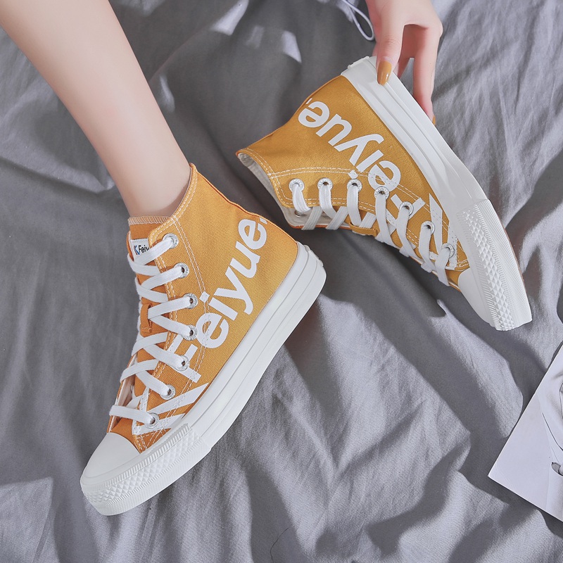 Feiyue Feiyue high-top shoes new Korean version of student shoes men's shoes women's shoes flat ins net red letter canvas shoes