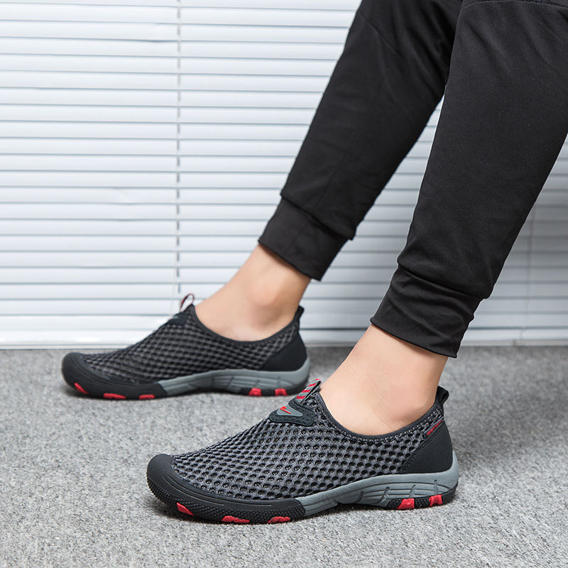 New pull back jogging shoes Korean version of the tide men's shoes slip-on set-foot net shoes lightweight net running shoes casual running shoes