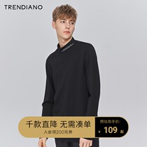 TRENDIANO tide brand summer mens fashion casual embroidery trend high collar long sleeve T-shirt men