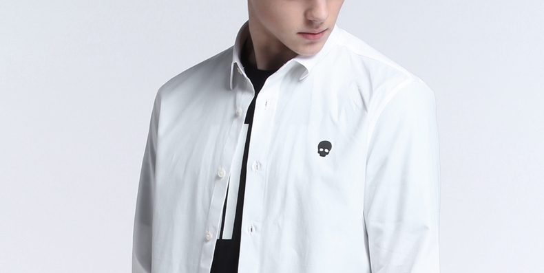 TRENDIANO xu hướng mới cho nam mùa hè đầm cotton giản dị áo sơ mi dài tay 3JC201388P áo dài tay phồng