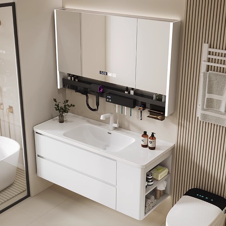 304 Stainless Steel Bathroom Cabinet Combination Ceramic Integrated Basin Bathroom Sink Washbasin Side Storage Rounded Corners 304 Stainless Steel Bathroom Cabinet Combination Ceramic Integrated Basin Bathroom Sink Washbasin Side Storage Rounded Corners