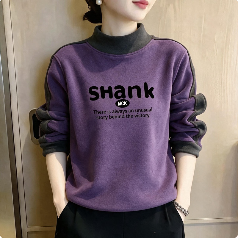 Half-High Collar Color-Blocked German Velvet Sweatshirt for Women, 2026 Autumn and Winter New Style, Loose Casual Slimming Tummy-Covering Warm Top