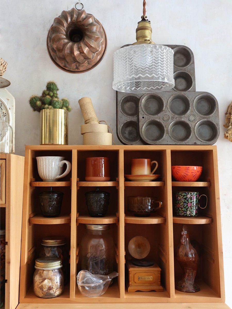 中世デスクトップはしご本棚カップディスプレイレトロ引き出し収納