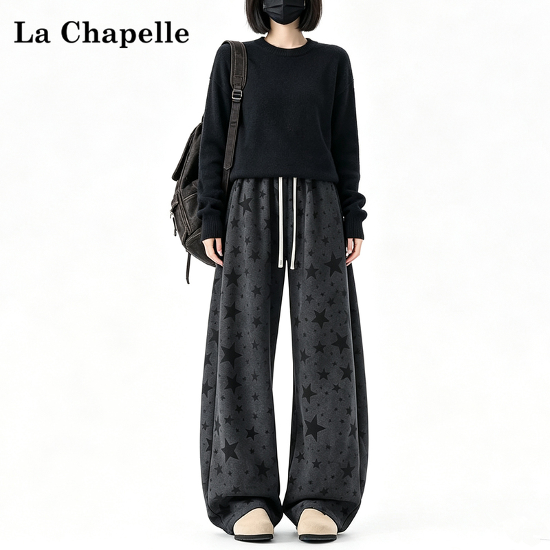 La Chapelle American-Style Star Print Sweatpants for Women 2026 Autumn Loose Casual Straight-Leg Sweatpants for Middle and High School Students