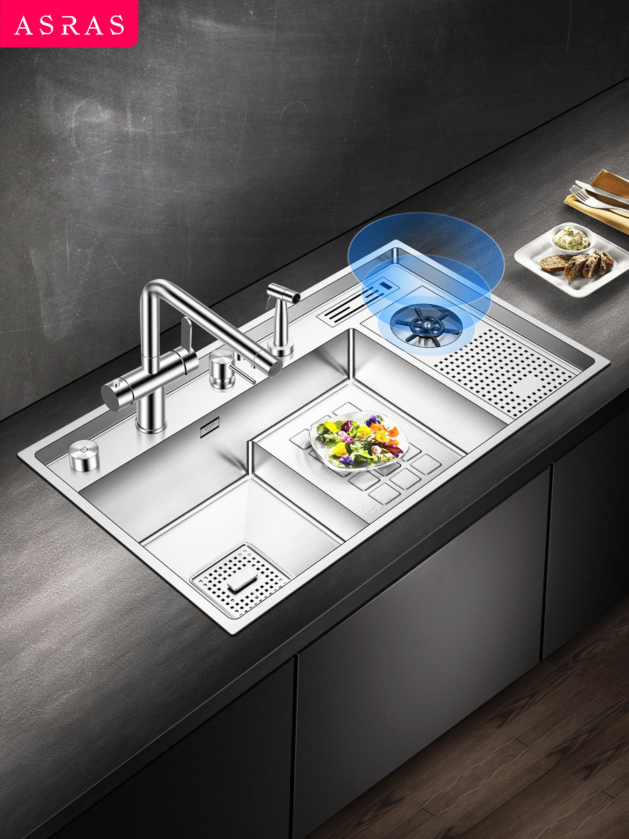 Assas stepped sink cup washer wash basin 304 stainless steel manual sink kitchen high and low single sink