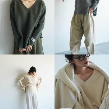 Wokerker japanese solid color v-neck sweater