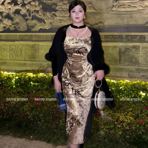 Da Tou.Studio【Butterfly Love】Plus-Size New Chinese-Style Slimming Dress for Women Da Tou.Studio【Butterfly Love】Plus-Size New Chinese-Style Slimming Dress for Women