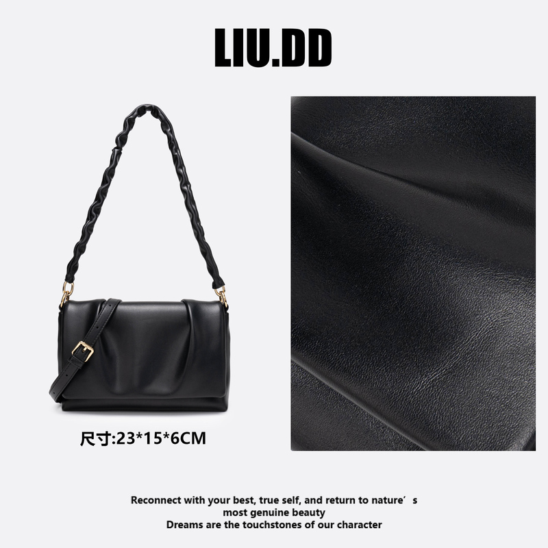 [Liu Dingdang]/Women's Bag, Fashionable, Casual, Elegant, Light Luxury Square Bag, Shoulder Crossbody Bag Tb2276 Black