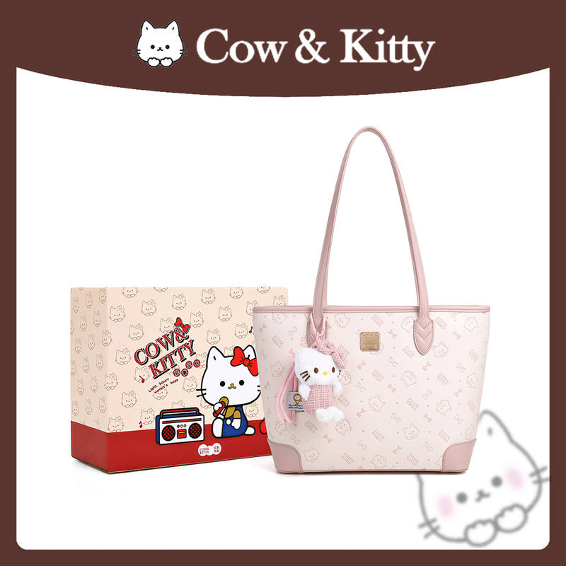 Official Genuine Cow&Kitty2025 New Tote Bag for Women, Large Capacity, Commuter Handbag for College Students, Shoulder Bag