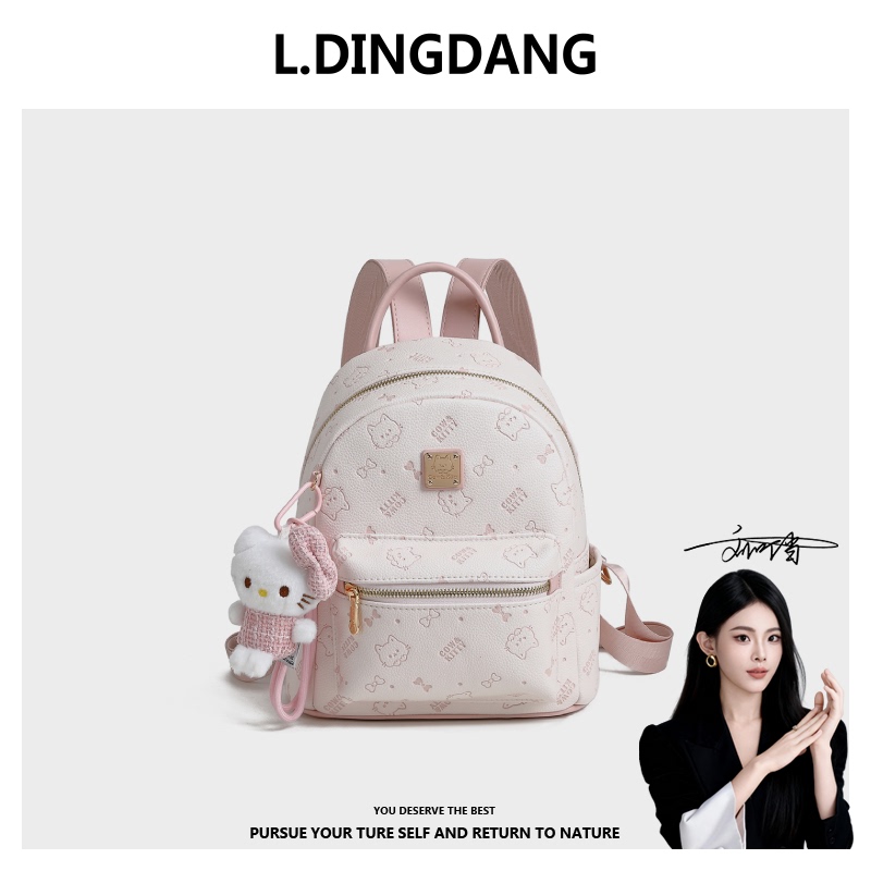 [Liu Dingdang] Cow&Kitty Women's Bag Bright Cherry Blossom Versatile Simple Backpack Handbag 8032 Cherry Blossom Pink