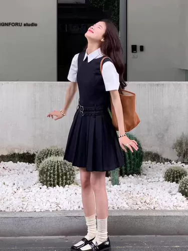 Милый комплект, рубашка, подтяжки, платье, облегающий крой