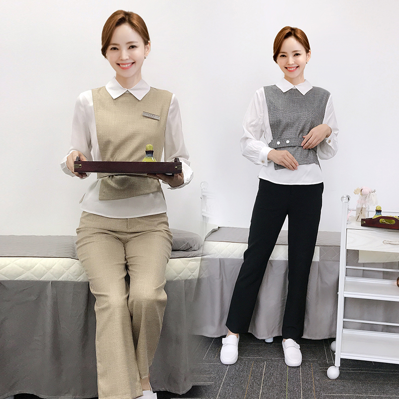 New spring and summer straight drum pants jacket Two sets of beauty salon Beauty Division Beauty Division Temperament Small Fragrant Wind Career Suit