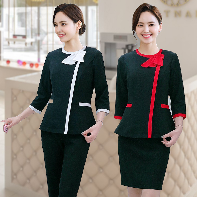 Beauty shop overalls Women's Korean version of the suit Nail tattoo embroidery front desk shopping guide clothing beauty salon autumn and winter professional wear