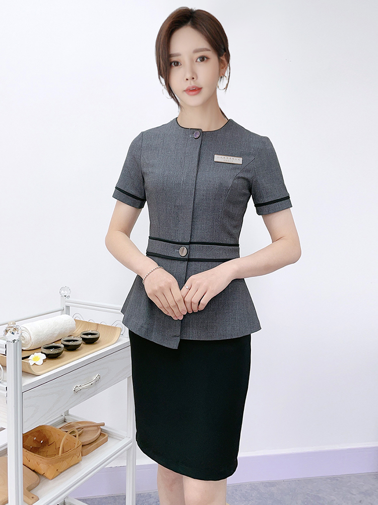 Beauty salon beautician work clothes Short-sleeved suit Slim Korean embroidery Manicurist work clothes Front desk pedicure clothes
