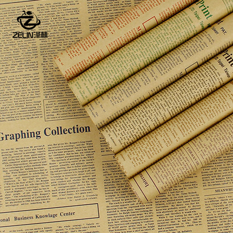 Classic flowers wrapping paper Thickened Printed Kraft Flower Shop Bag Flowers Paper Retro English Newspaper Brief Wind