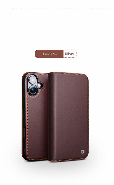 Qialino Genuine Leather Wallets Folio Flip Business High End Premium 16, 16 Plus, 16 Pro, 16 Pro Max iPhone Case