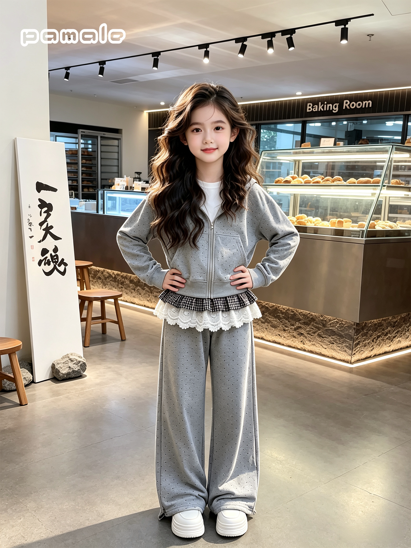 女童春秋装上衣套装2026新款女大童时尚波点外套休闲阔腿裤两件套 — 8