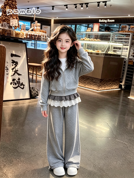 Girls' Spring and Autumn Clothing Set 2026 New Fashion Polka Dot Jacket Casual Wide-Leg Pants Two-Piece Set for Older Girls — 2