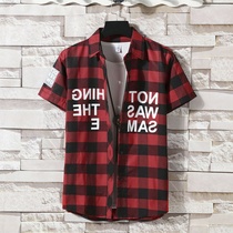 Spring thin plaid shirt mens long-sleeved Korean version of the trend handsome jacket casual summer short-sleeved shirt slim