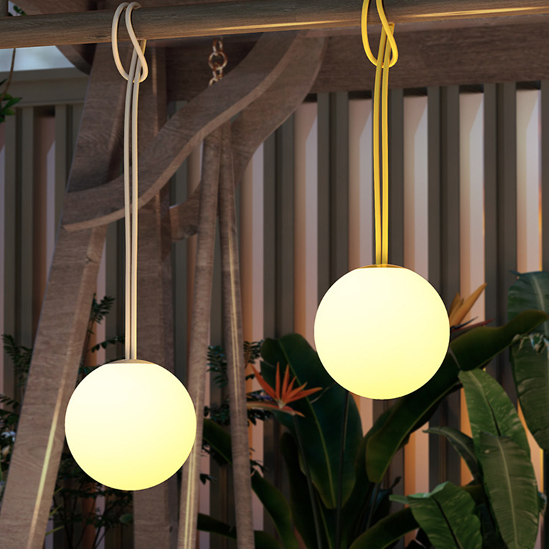 Outdoor Pendant Light, Round Decorative Lighting Fixture, Modern Minimalist Courtyard Hanging Table Lamp, Portable Ambient Light, Rope-Style