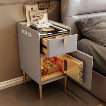 Solid wood bedside table safe integrated smart small size