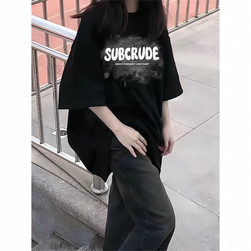 American-Style Black Trendy Brand Pure Cotton T-Shirt Short-Sleeved Summer Loose Fit for Older Children, Middle School and High School Students